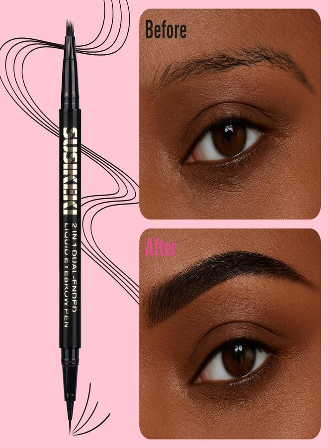 SUSIKEKI Dual Ended Microblading Eyebrow Pen - 2 in 1 Liquid Eyebrow Pencil with Brow-Fection Angled Brush & Precise Detail Brush-Tip, Shapes & Fills HairLike Looking Brows, Lasts All-Day, Soft Black - Image 3